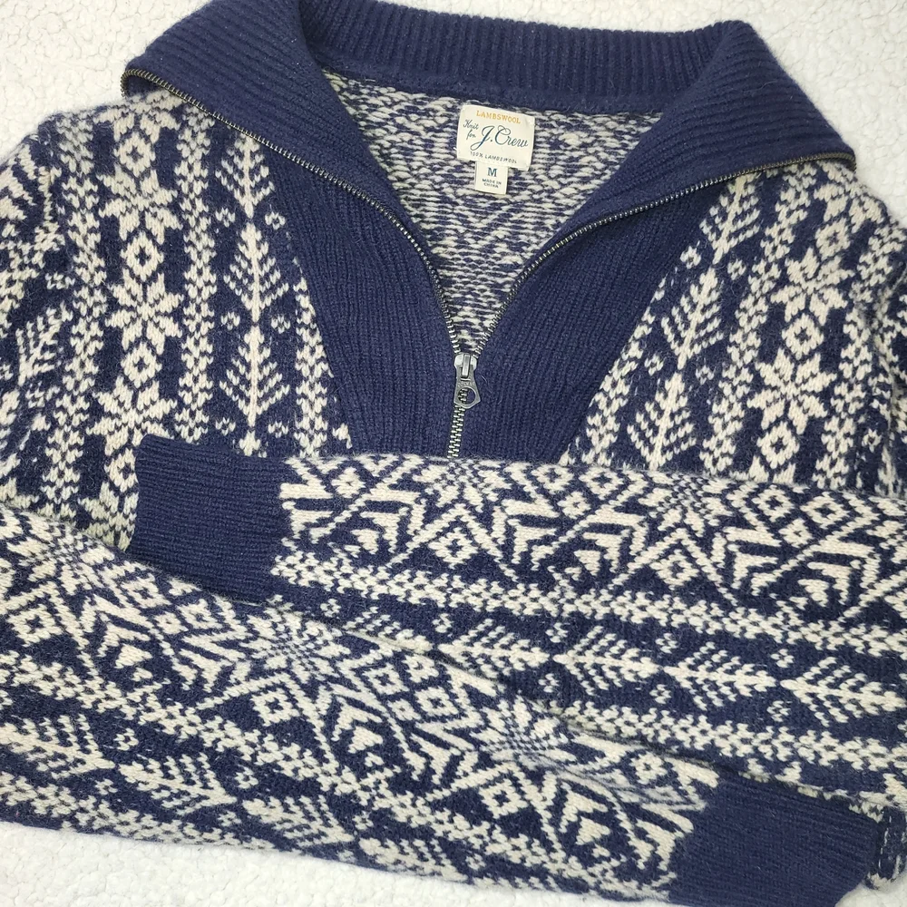J. Crew Lambswool‎ Fair Isle Quarter Zip Sweater Men's Size Medium